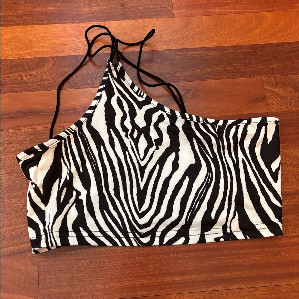 Zebra Print One-Shoulder Top